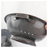 Antique Gray Graniteware Enamelware Set - Pots, Kettle, Colander & Funnel