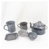 Crackle-Glaze Ceramic Tea Set with Teapot, Mugs, Bowls & Tray
