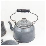Crackle-Glaze Ceramic Tea Set with Teapot, Mugs, Bowls & Tray