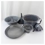 Vintage Gray Crackle Enamelware Cookware Set - Stock Pot, Plate & Cups