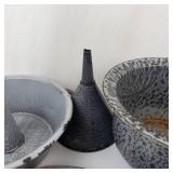 Vintage Gray Crackle Enamelware Cookware Set - Stock Pot, Plate & Cups