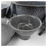 Vintage Gray Crackle Enamelware Cookware Set - Stock Pot, Plate & Cups