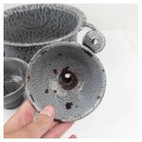 Vintage Gray Crackle Enamelware Cookware Set - Stock Pot, Plate & Cups