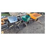 Mixed lot of Push Spreaders and wheel barrow