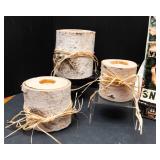 Cabin Themed Set – Birch Tea Light Candle Holders & Cotton Dish Towels
