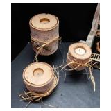 Cabin Themed Set – Birch Tea Light Candle Holders & Cotton Dish Towels