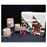 Cabin Themed Set – Birch Tea Light Candle Holders & Cotton Dish Towels