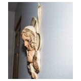 Mid-Century Chalkware Mary & Baby Jesus Wall Hanging – 13”