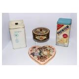 Collection of 4 Vintage Tins – Saltines Cracker Tin, Sugar Tin & More