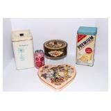Collection of 4 Vintage Tins – Saltines Cracker Tin, Sugar Tin & More