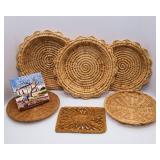 Assorted Woven Trivets & Hand-Painted Portugal Ceramic Trivet Lot