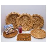 Assorted Woven Trivets & Hand-Painted Portugal Ceramic Trivet Lot