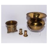 Assorted Brass Decor Lot – 2 Planters & 2 Candlestick Holders