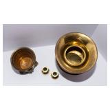 Assorted Brass Decor Lot – 2 Planters & 2 Candlestick Holders