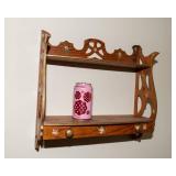 Small Vintage Wooden Wall Shelf – 17” W x 16” H