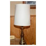 Vintage Brass & Wood Table Lamp – 33.5” Tall