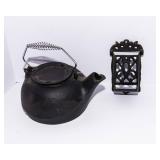 Vintage Cast Iron Kettle & Match Holder Set – Rustic Hearth Decor