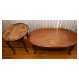 Matching Wood Coffee Table & Oval Side Table Set – Needs Refinishing