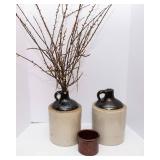 Vintage Stoneware Lot – 2 Two-Tone Jugs & Crock
