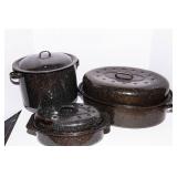Assorted Enamelware Roasters & Pots – Set of 3