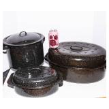 Assorted Enamelware Roasters & Pots – Set of 3