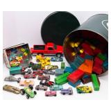 Vintage Kids Toys Lot – Wooden Blocks, Metal Cars & Small Magnets