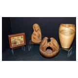 Assorted Wooden Decor Lot – Kauai Clock, Carved Religious Figure & More