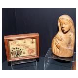 Assorted Wooden Decor Lot – Kauai Clock, Carved Religious Figure & More