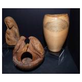Assorted Wooden Decor Lot – Kauai Clock, Carved Religious Figure & More