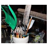Assorted Yard & Garage Tool Lot – Shovels, Broom, Ratchet Straps & More