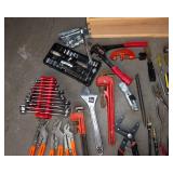 Assorted Hand Tools & Wooden Carrying Crate Lot