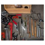 Assorted Hand Tools & Wooden Carrying Crate Lot