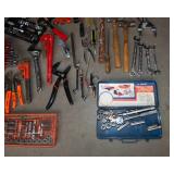 Assorted Hand Tools & Wooden Carrying Crate Lot
