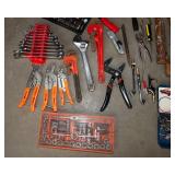 Assorted Hand Tools & Wooden Carrying Crate Lot