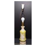 1930s Aladdin Alicite Lamp – Chartreuse & Ivory “Lily” with Scroll Finial (29.5” Tall)