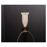 1930s Aladdin Alicite Lamp – Chartreuse & Ivory “Lily” with Scroll Finial (29.5” Tall)