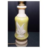 1930s Aladdin Alicite Lamp – Chartreuse & Ivory “Lily” with Scroll Finial (29.5” Tall)