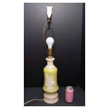 1930s Aladdin Alicite Lamp – Chartreuse & Ivory “Lily” with Scroll Finial (29.5” Tall)