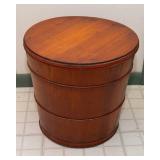 Vintage Wooden Butter Tub with Metal Bands & Lid – 16” H x 16” Diameter