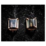 14K Gold Earrings – Large Emerald Cut Smoky Quartz (Likely)
