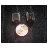 14K Gold Earrings – Large Emerald Cut Smoky Quartz (Likely)