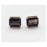 14K Gold Earrings – Large Emerald Cut Smoky Quartz (Likely)