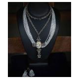 Sarah Coventry Jewelry Lot – Silvertone Cross Pendant & Necklace/Earrings Set