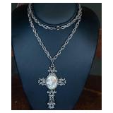 Sarah Coventry Jewelry Lot – Silvertone Cross Pendant & Necklace/Earrings Set