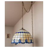 Vintage Blue & Cream Tiffany Plug-In Swag Light