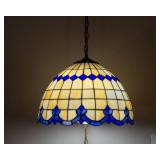 Vintage Blue & Cream Tiffany Plug-In Swag Light