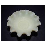 Fenton Satin Custard Glass Bowl + Hobnail Glass Shoe & Dish Lot