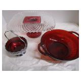 Ruby Cake Plate, Bowl, Server
