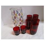 Vintage Ruby Glasses & Dot Pitcher