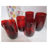 Vintage Ruby Glasses & Dot Pitcher